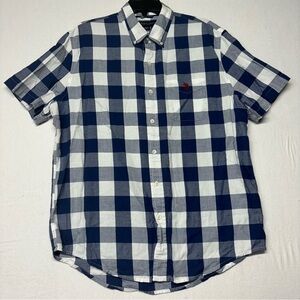 U.S. Polo Assn. Men's Button Down Short Sleeve Pocket Blue Plaid Shirt L